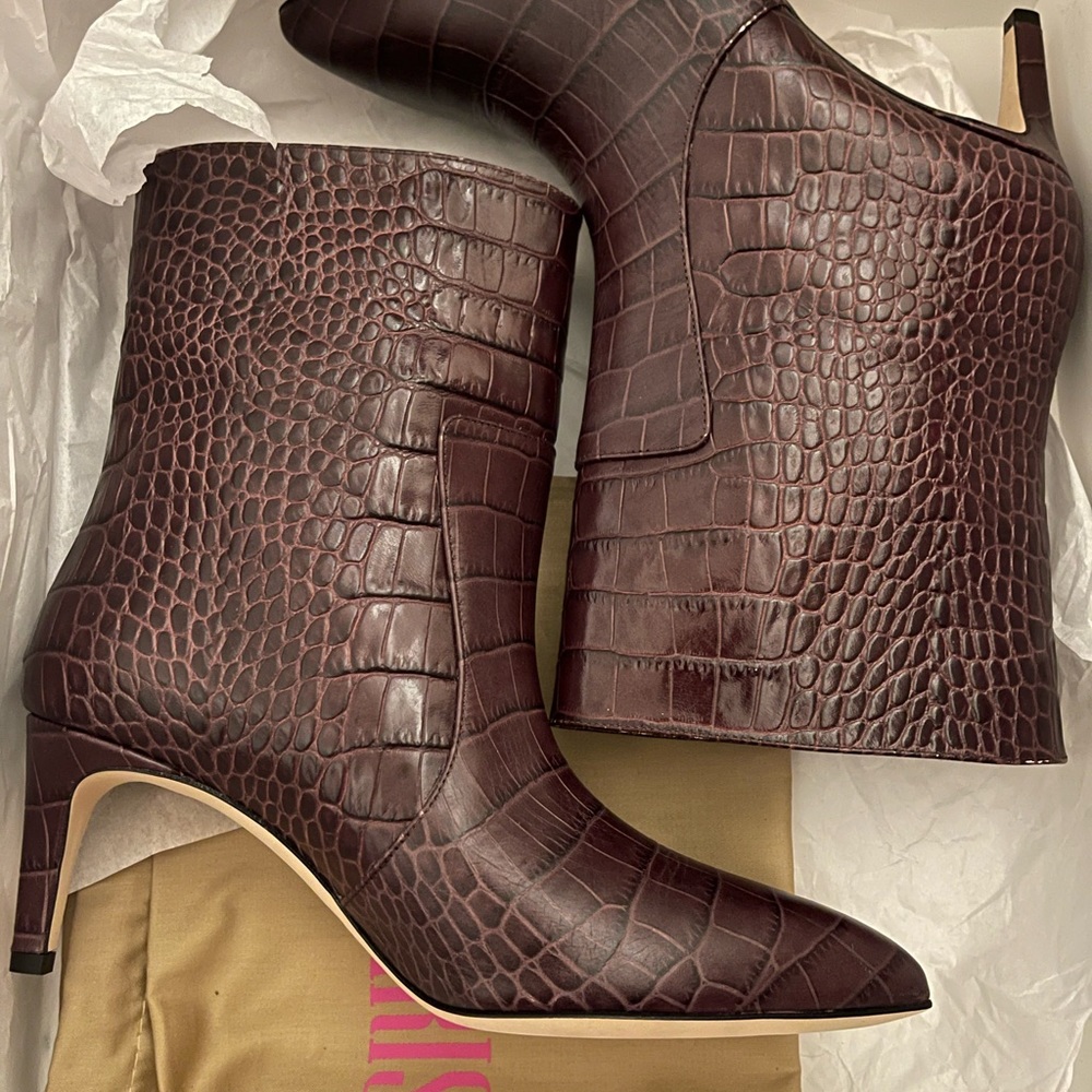 Paris Texas Burgundy Croc-Embossed Ankle Boots - Picture 3 of 5